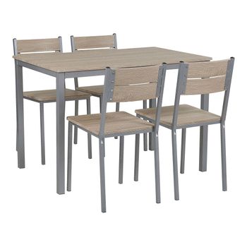 Conjunto De Comedor Mesa Rectangular 110 X 70 Cm Tablero De Madera Clara Patas De Acero Gris 4 Sillas Estilo Moderno Blumberg - Madera Clara