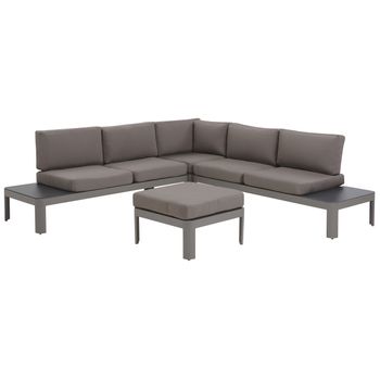 Conjunto De Muebles De Jardín Sofá Esquinero Modular De Aluminio Gris En Forma De L Con Otomana 5 Plazas Ferentino - Gris