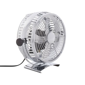 Ventilador De Escritorio De Metal Plateado Hierro Control De Velocidad Enchufe Portátil 24 Cm Accesorio Para El Hogar Ajustable Ribble - Plateado