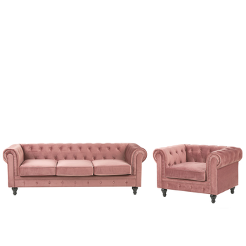 Conjunto De Sofás De Terciopelo Rosa Chesterfield