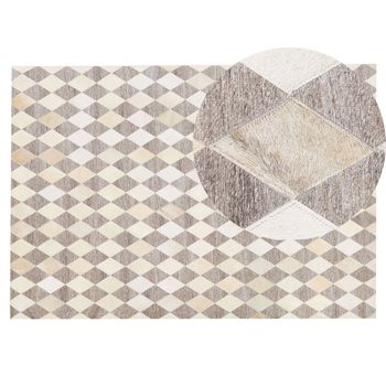 Alfombra De Piel Marrón Y Beige Con Motivo Geométrico De Rombos 140 X 200 Cm Estilo Retro Seslice - Beige