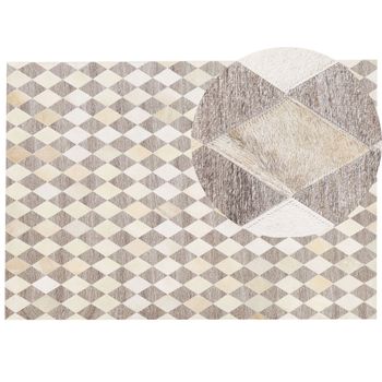 Alfombra De Piel Marrón Y Beige Con Motivo Geométrico De Rombos 160 X 230 Cm Estilo Retro Seslice - Beige