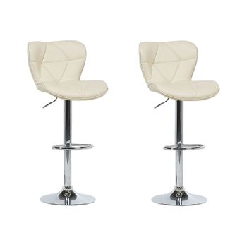 Conjunto De Taburetes De Bar En Piel Sintética Beige Giratorio Altura Ajustable Estilo Moderno Valetta - Beige