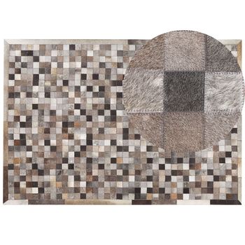 Alfombra De Cuero Marrón Y Gris 160 X 230 Cm Estilo Patchwork Con Motivos Geométricos Armutlu - Gris