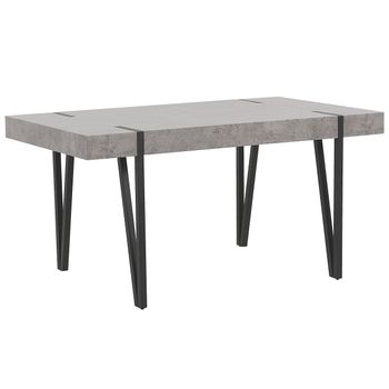 Mesa De Comedor Rectangular Con Efecto Hormigón Y Patas Metálicas De Color Negro 150 X 90 Cm Adena - Gris