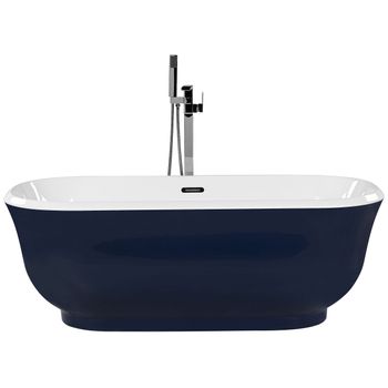 Bañera Independiente De Acrílico Azul 170 X 77 Cm Ovalado Bordes Redondeados Moderno Tesoro - Azul