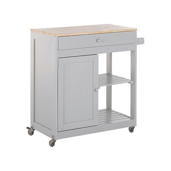 Carrito De Cocina De Mdf Madera De Caucho Gris 75 X 43 X 87 Cm Ruedas Estante 2 Baldas 1 Cajón Trapani - Gris