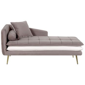 Chaise Longue De Terciopelo Marrón Claro Blanco Dorado Izquierdo Cojines Gonesse - Marrón