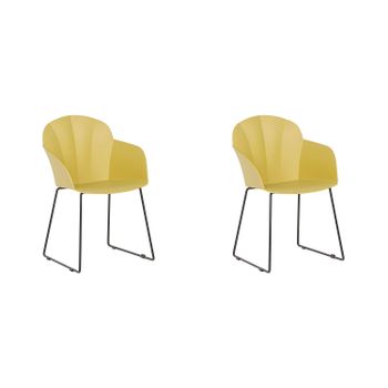 Conjunto De 2 Sillas De Comedor De Material Sintético Amarillo Patas De Metal Negro Respaldo En Forma De Sala De Estar Moderna Sylva - Amarillo