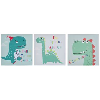 Conjunto De 3 Cuadros En Lienzo Multicolor Decoración Dinosaurios 30 X 30 Cm Habitación Infantil Bingui - Multicolor