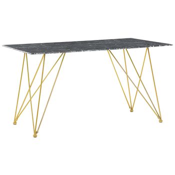 Mesa De Comedor Efecto Mármol / Negro Con Dorado Patas Doradas 140 X 80 Cm Para Comedor Kenton - Blanco