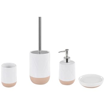 Juego De Accesorios De Baño Dispensador De Jabón Retro De Cerámica Blanca Vaso Escobilla De Váter Lebu - Blanco