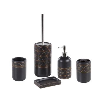 Accesorios De Baño Set Dispensador De Jabón Art Deco De Cerámica Dorado Negro Vaso Escobilla De Váter Lanco - Negro