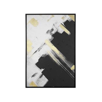 Cuadro Impreso En Lienzo Blanco Y Negro 93 X 63 Cm Patrón Abstracto Poliéster Y Mdf Estilo Moderno Sora - Blanco