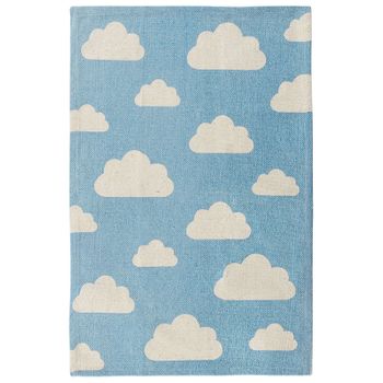 Alfombra Azul Blanca Algodón Rectangular 60 X 90 Cm Pelo Corto Estampado Nube Infantil Gwalijar - Azul