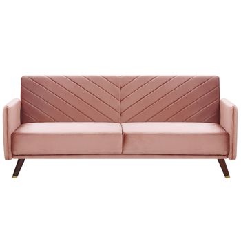 Sofá Cama 3 Plazas De Terciopelo Rosa Madera Oscura Reclinable Senja - Rosa