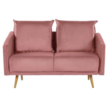 Sofá Tapizado En Terciopelo Rosa 2 Plazas Respaldo Acolchado Asiento Metal Patas Doradas Retro Glam Maura - Rosa