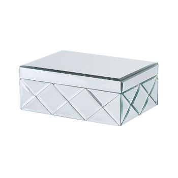 Joyero De Acero Plateado Cristal Efecto Espejo Organizador De Almacenamiento Decorativo 25 X 18 X 11 Cm Pieza Decorativa Glamour Gorron - Plateado