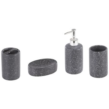 Juego De Accesorios De Baño Dispensador De Jabón Minimalista De Cerámica Gris Oscuro Soporte Para Cepillo De Dientes Vaso Iloca - Gris