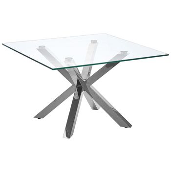 Mesa De Centro Cristal Plateado 70 X 70 Cm Patas De Metal Brillante Cuadrada Moderna Sala De Estar Dormitorio Starlight - Plateado