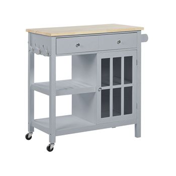 Carrito De Cocina Mdf Gris Madera Clara Almacenamiento Superior Estantes Cajones Con Ruedas Estilo Escandinavo Genoa - Gris