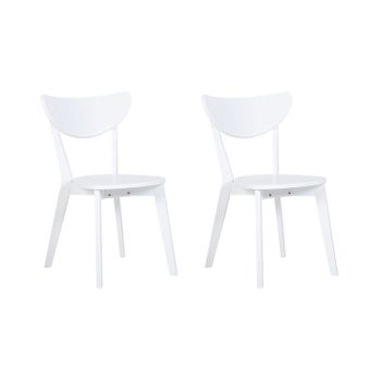 Juego De 2 Sillas De Comedor Asiento De Mdf Blanco Patas De Madera De Caucho Respaldo Curvo Sin Brazos Roxby - Blanco