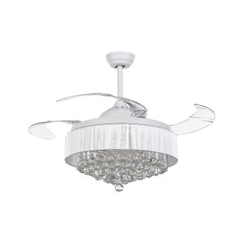 Ventilador De Techo Con Luz Metal Blanco Cristal Acrílico Palas Plegables Control Remoto Interruptor 3 Velocidades Diseño Glamuroso Peel - Blanco