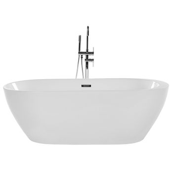 Bañera Independiente De Acrílico Blanco Plateado 160 Cm Con Rebosadero Moderno Nevis - Blanco