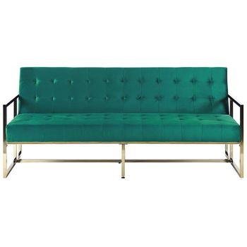 Sofá Cama Tapicería Capitoné De Terciopelo Verde 3 Plazas Marco De Metal Dorado Con Apoyabrazos Estilo Retro Marstal - Verde