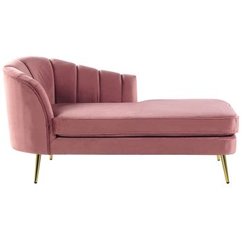 Chaise Longue De Terciopelo Rosa Dorado Izquierdo Patas De Metal Glamour Allier - Rosa