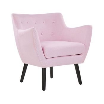 Sillón Tapizado Rosa Pastel Con Respaldo Abotonado Patas De Madera Negras Drammen - Rosa