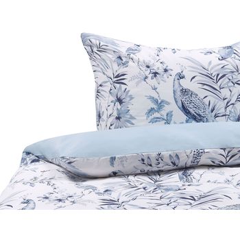 Conjunto De Fundas Y Almohada Algodón Blanco Y Azul Estampado Floral 135 X 200 Cm Dormitorio Moderno Estilo Boho Ballard - Azul