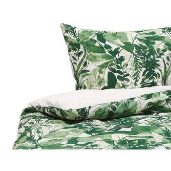 Conjunto De Fundas Y Almohada Algodón Verde Y Blanco 135 X 200 Cm Estampado De Hojas Dormitorio Moderno Estilo Boho Greenwood - Verde