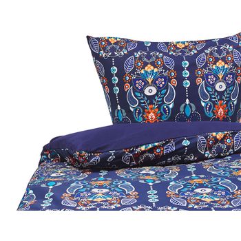 Conjunto De Fundas Y Almohada Algodón Azul Oscuro 135 X 200 Cm Estampado Floral Juego De Edredón De Lino Dormitorio Moderno Madrona - Azul