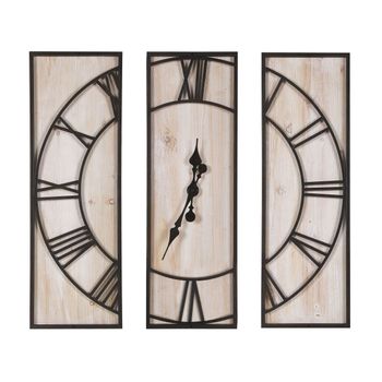 Reloj De Pared De Madera Clara De 3 Piezas 75 X 75 Cm Hecho A Mano Con Marco De Metal Negro Coatlan - Madera Clara