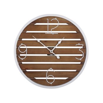 Reloj De Pared Madera Oscura Redondo Ø 50 Cm Hecho A Mano Marco De Metal Blanco Arriaga - Madera Oscura