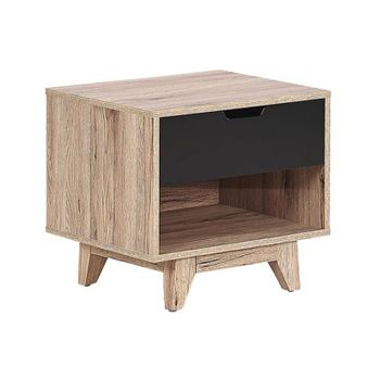 Mesita De Noche Madera Clara Negra 46 X 50 Cm 1 Cajón Estante Dormitorio Diseño Moderno Estilo Escandinavo Spencer - Madera Clara