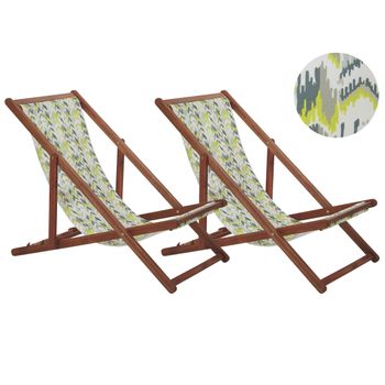 Conjunto De 2 Tumbonas De Jardín De Madera De Acacia Oscura Amarillo Gris Reclinable Plegable Anzio - Multicolor