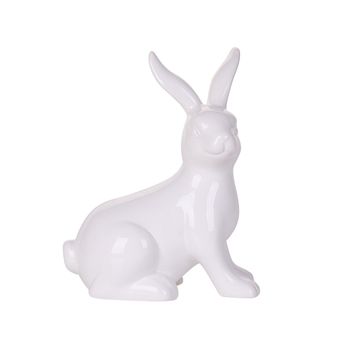 Figura Decorativa Blanca Cerámica Pequeña 21 Cm Conejo De Pascua Pieza Decorativa Moriuex - Blanco