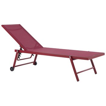 Tumbona De Jardín Asiento Sintético Rojo Estructura De Aluminio 198 X 61 Cm Respaldo Reclinable Con Ruedas Patio Portofino - Rojo