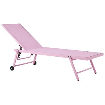 Tumbona De Jardín Asiento Sintético Rosa Estructura De Aluminio 198 X 61 Cm Respaldo Reclinable Con Ruedas Patio Portofino - Rosa