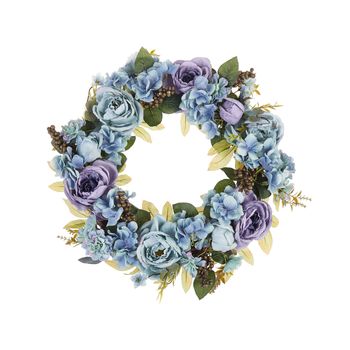 Guirnalda Para Puerta Azul Flor Artificial Decorativa Hecha A Mano Redonda 50 Cm Decoración De Pared Mesa Estilo Rústico Galdar - Azul