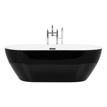 Bañera Independiente De Acrílico Sanitario Negro Brillante Individual 150 X 75 Cm Ovalada Estilo Moderno Carrera - Negro