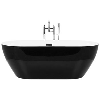 Bañera Independiente De Acrílico Sanitario Negro Brillante Individual 160 X 75 Cm Ovalada Estilo Moderno Carrera - Negro