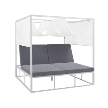 Cama De Jardín Con Dosel Marco De Aluminio Blanco Y Gris Cojines De Poliéster Cama De Exterior Pallanza - Blanco