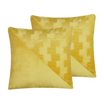 Conjunto De 2 Cojines Decorativos Cuadrados Terciopelo Amarillo 45 X 45 Cm Accesorios De Decoración Moderna Origanum - Amarillo