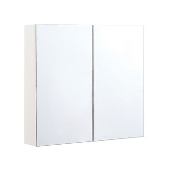 Armario De Baño Con Espejo Madera Contrachapada Blanca 80 X 70 Cm De Pared 2 Puertas Estantes Almacenamiento Navarra - Blanco