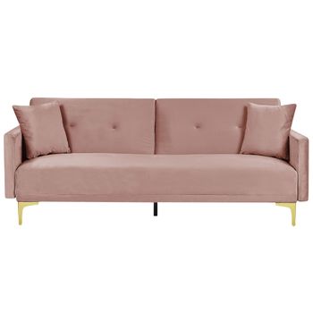 Sofá Cama Con Asiento Abotonado De Terciopelo Rosa De 3 Plazas Sala De Estar Tradicional Mecanismo De Click Clack Lucan - Rosa