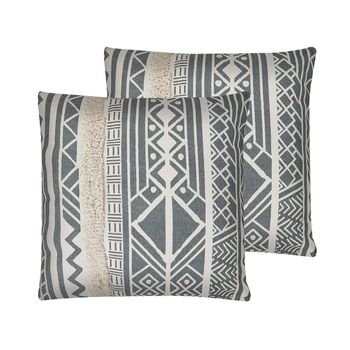 Conjunto De 2 Cojines Decorativos Gris Algodón Poliéster Patrón Geométrico 45 X 45 Cm Sala De Estar Dormitorio Boho Laurus - Gris