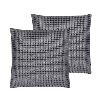 Conjunto De 2 Cojines Decorativos Terciopelo Gris Patrón Geométrico 45 X 45 Cm Fundas Extraíbles Cierre De Cremallera Aspidistra - Gris